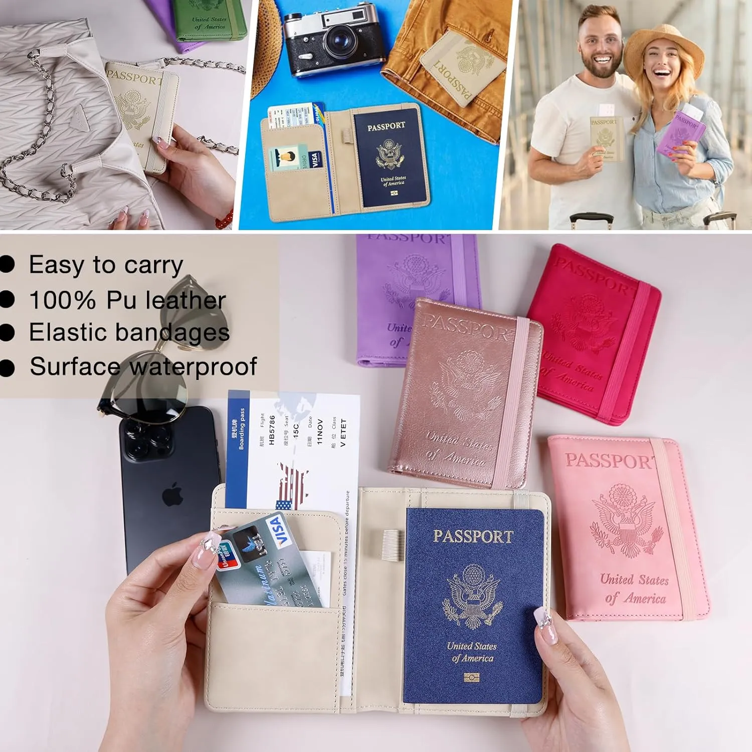 Melsbrinna Premium Leather Passport Holder Covers Case, Waterproof Rfid Blocking Travel Wallet Passport Holder with Pen Holder, Cute Passport Book for Women/Men