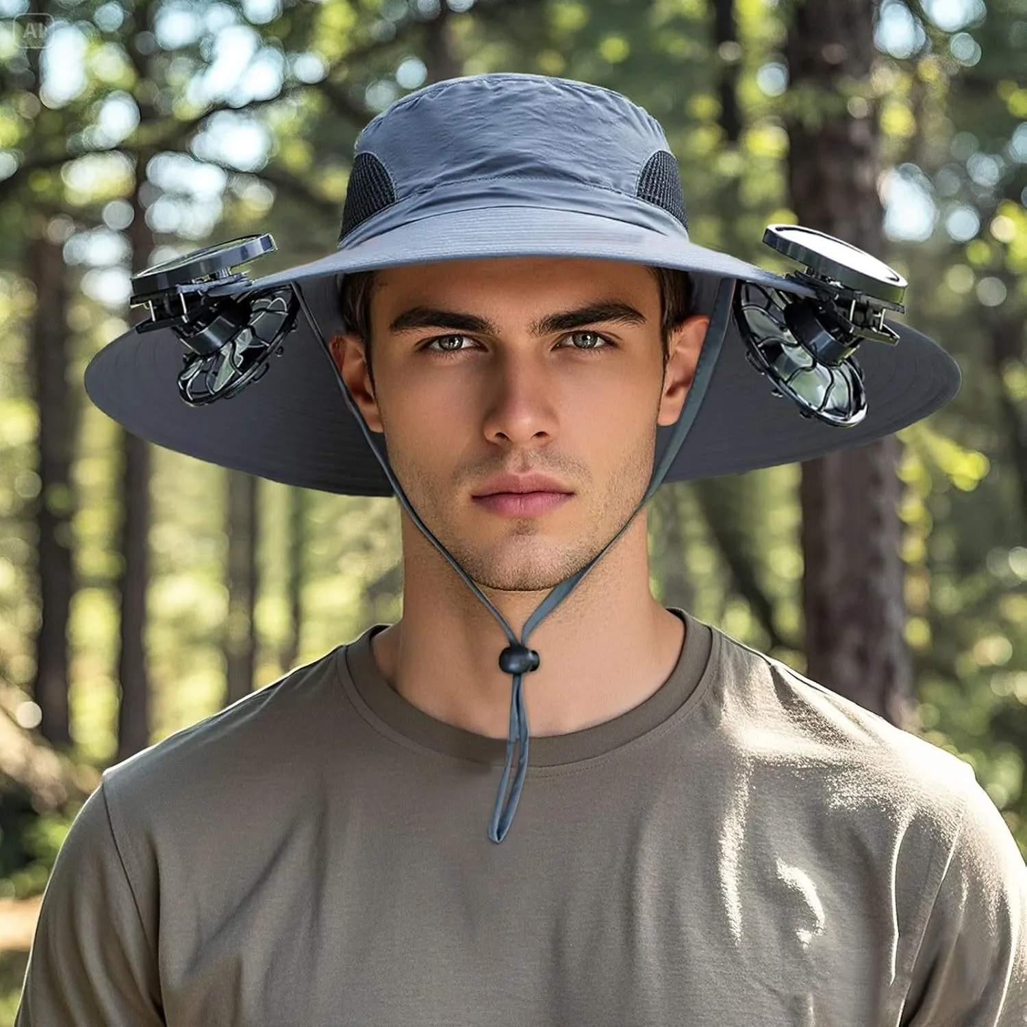 Men Women Wide Brim Sun Hats with 2 Solar Fan Waterproof Breathable Bucket Hat Outdoor Fishing Hat for Hiking Camping