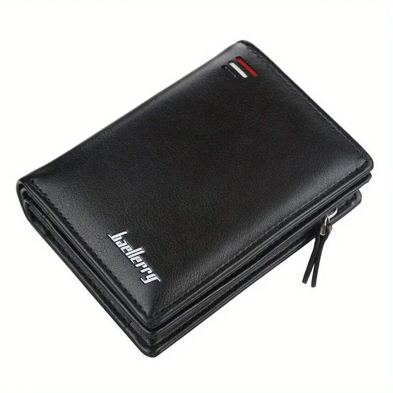 Men's PU Leather Short Wallet with Zipper Coin Pocket