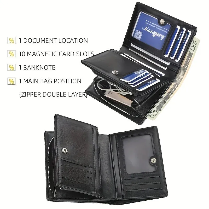 Men's PU Leather Short Wallet with Zipper Coin Pocket