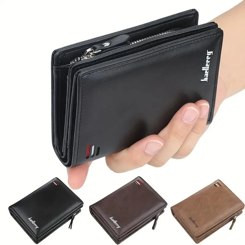 Men's PU Leather Short Wallet with Zipper Coin Pocket