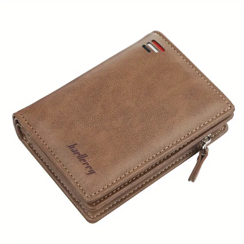 Men's PU Leather Short Wallet with Zipper Coin Pocket