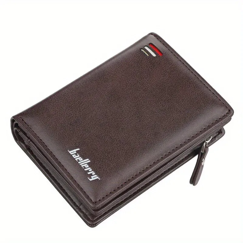 Men's PU Leather Short Wallet with Zipper Coin Pocket