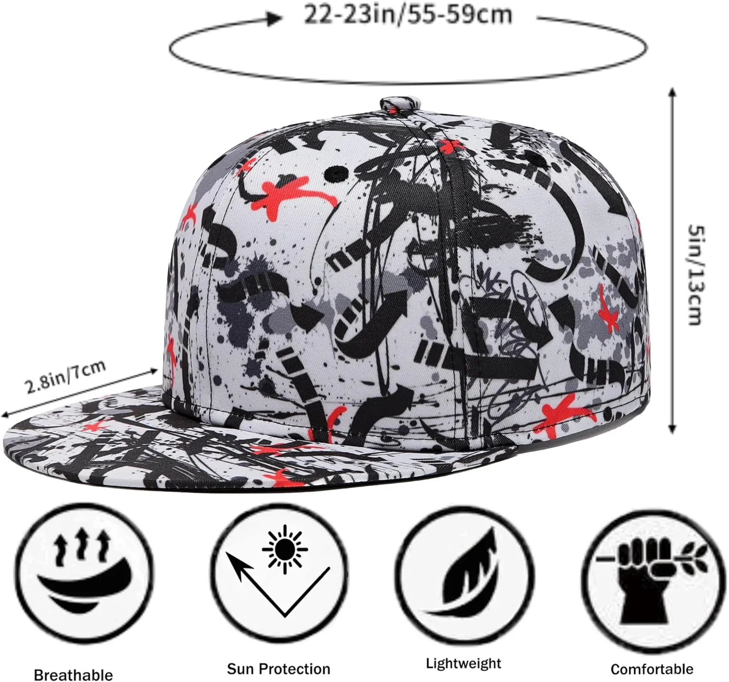 Mens Snapback Baseball Cap Hip Hop Style Flat Visor Adjustable Outdoor Cap Unisex Adjustable Breathable