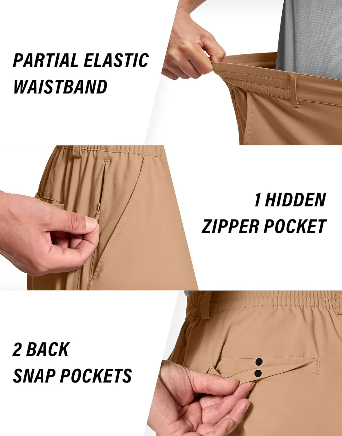 Mens Stretch Golf Shorts with 6 Pockets Dry Fit 7 Inch Inseam Lightweight Dress for Hiking Work Casual