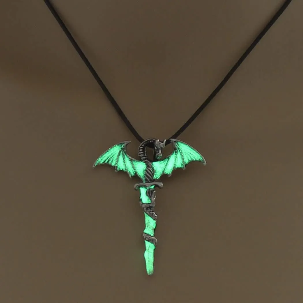 MIFYNN Luminous Dragon Necklace Personality Pterodactyl Pendant Necklace Glow in The Dark Dragon Sword Necklace Vintage Punk Animal Necklace for Men Women