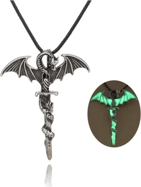 MIFYNN Luminous Dragon Necklace Personality Pterodactyl Pendant Necklace Glow in The Dark Dragon Sword Necklace Vintage Punk Animal Necklace for Men Women