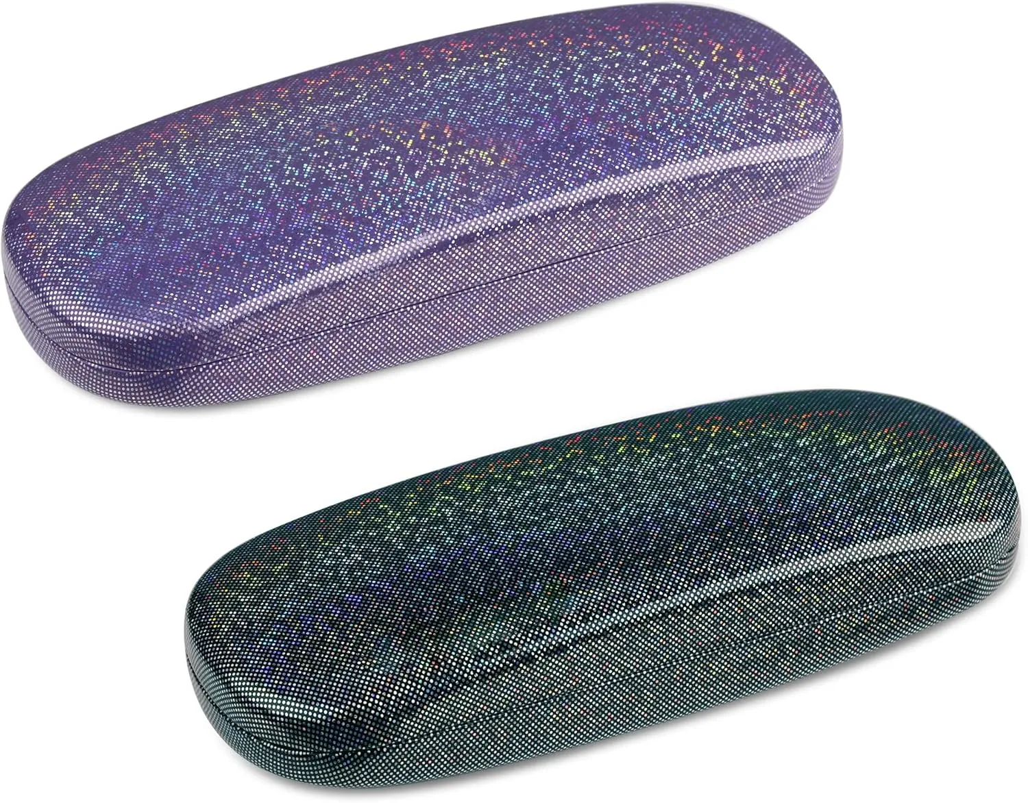 molshine 2 Pieces Glitter Hard Shell Eyeglass,Portable Dazzling Smooth Glasses Case for Men Women Girl Travel Study Work