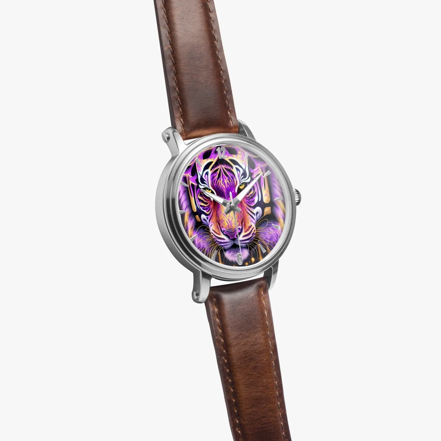 Montre automatique unisexe 46 mm (argent) "Tigre violet" (159)