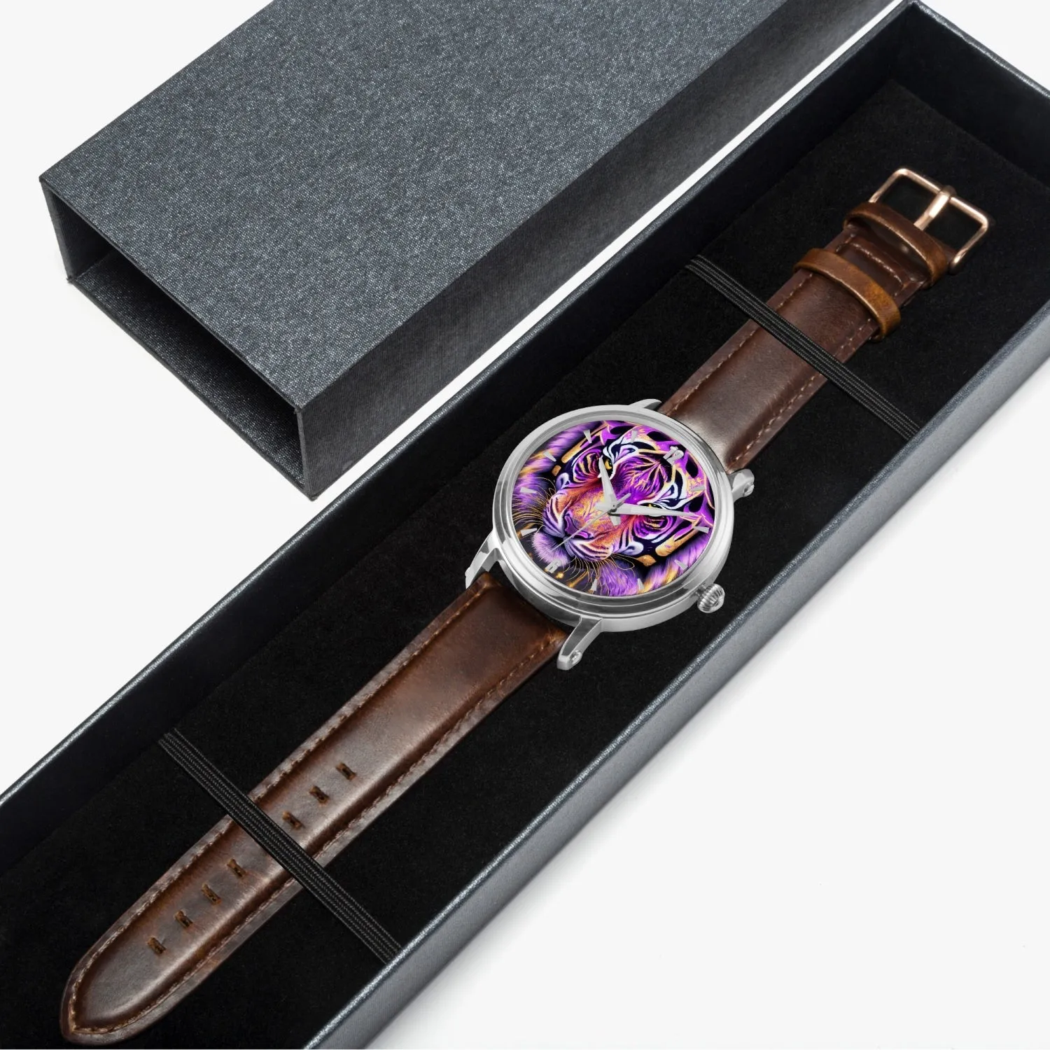 Montre automatique unisexe 46 mm (argent) "Tigre violet" (159)