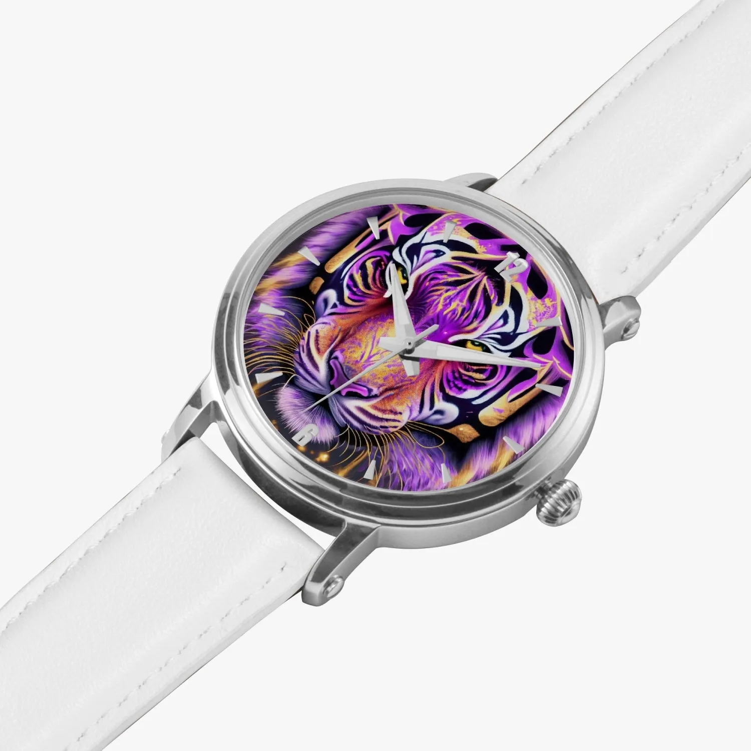 Montre automatique unisexe 46 mm (argent) "Tigre violet" (159)