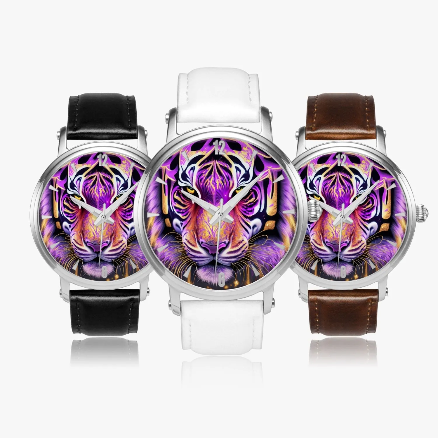 Montre automatique unisexe 46 mm (argent) "Tigre violet" (159)