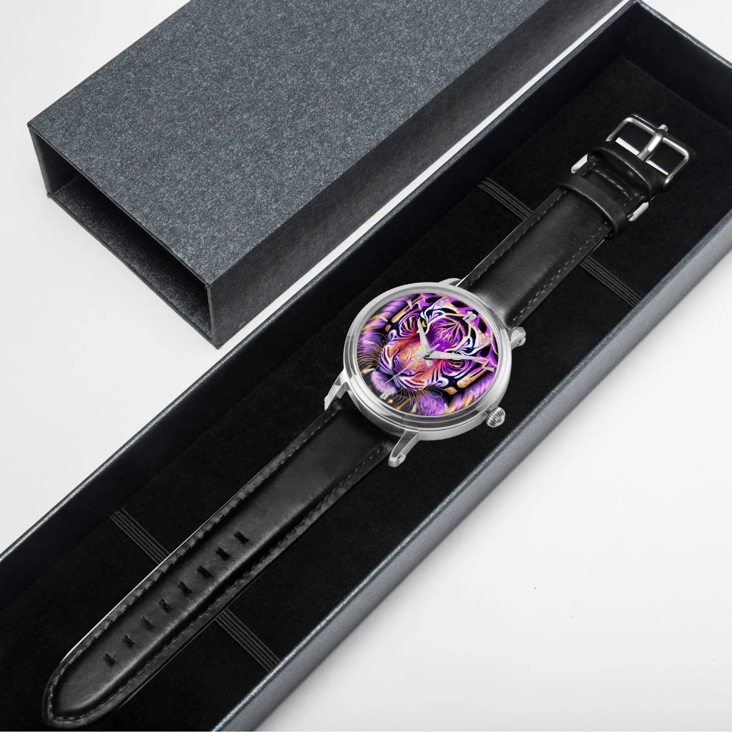 Montre automatique unisexe 46 mm (argent) "Tigre violet" (159)