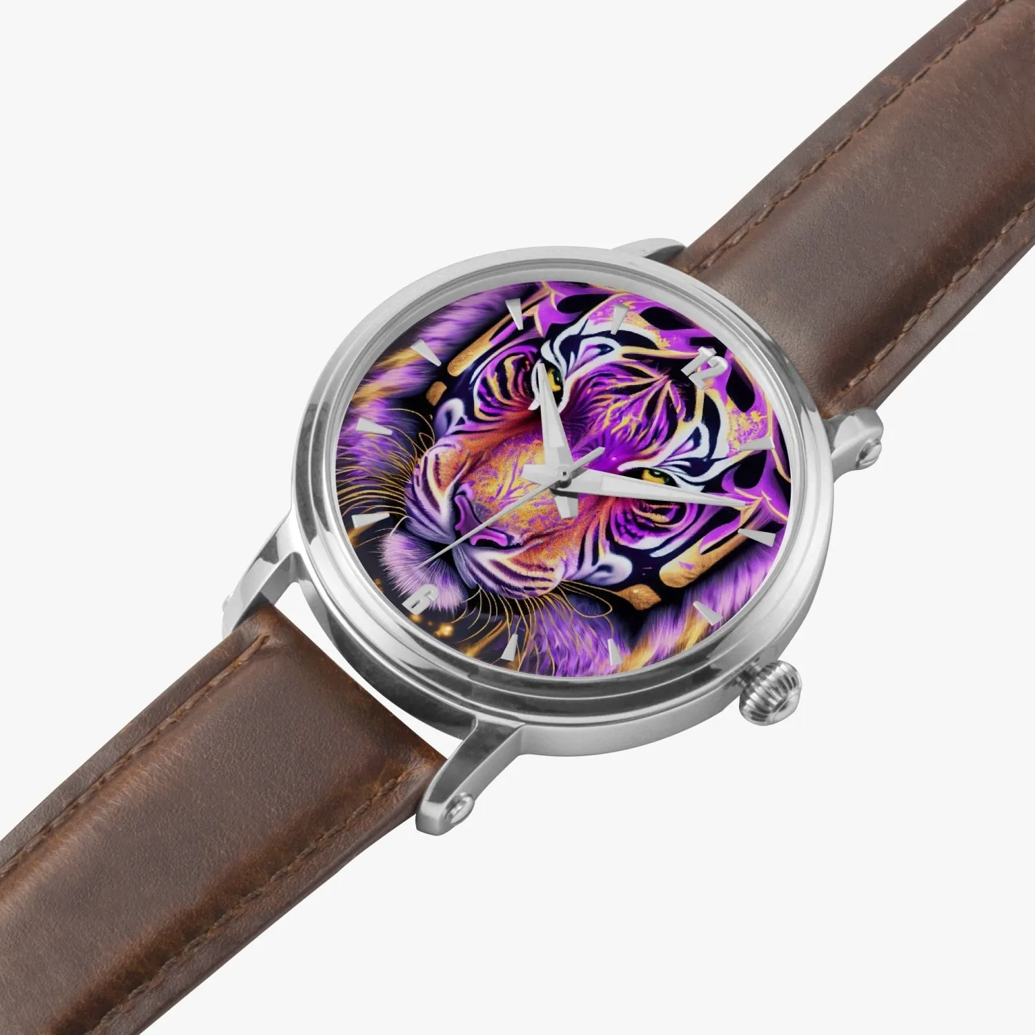 Montre automatique unisexe 46 mm (argent) "Tigre violet" (159)