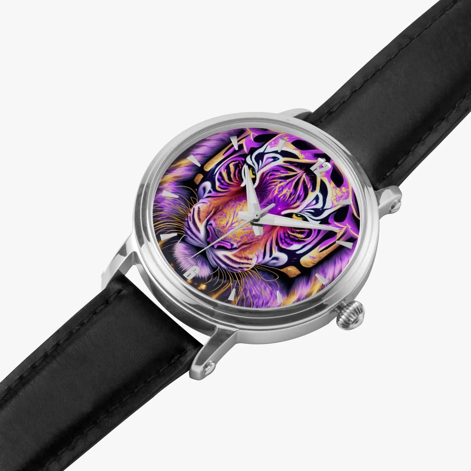 Montre automatique unisexe 46 mm (argent) "Tigre violet" (159)