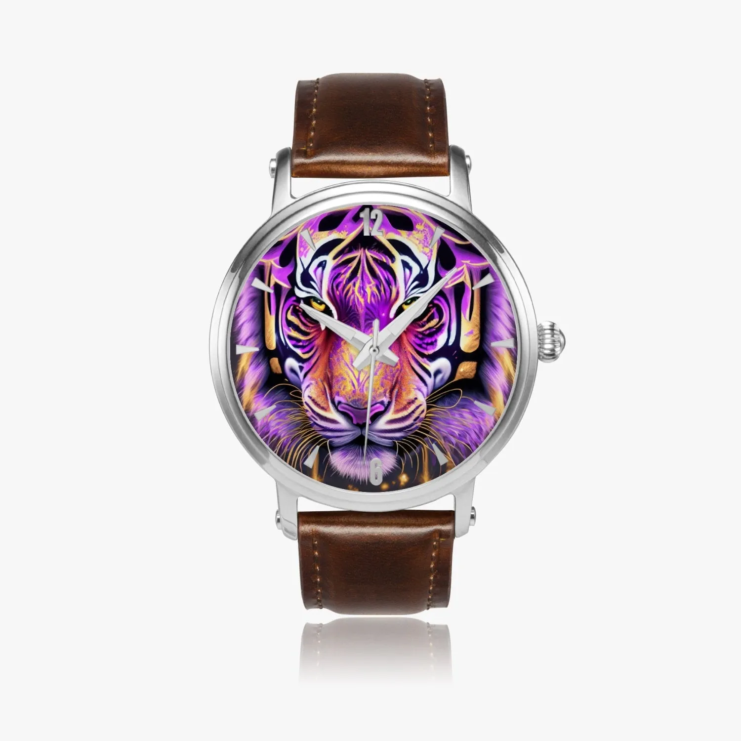 Montre automatique unisexe 46 mm (argent) "Tigre violet" (159)