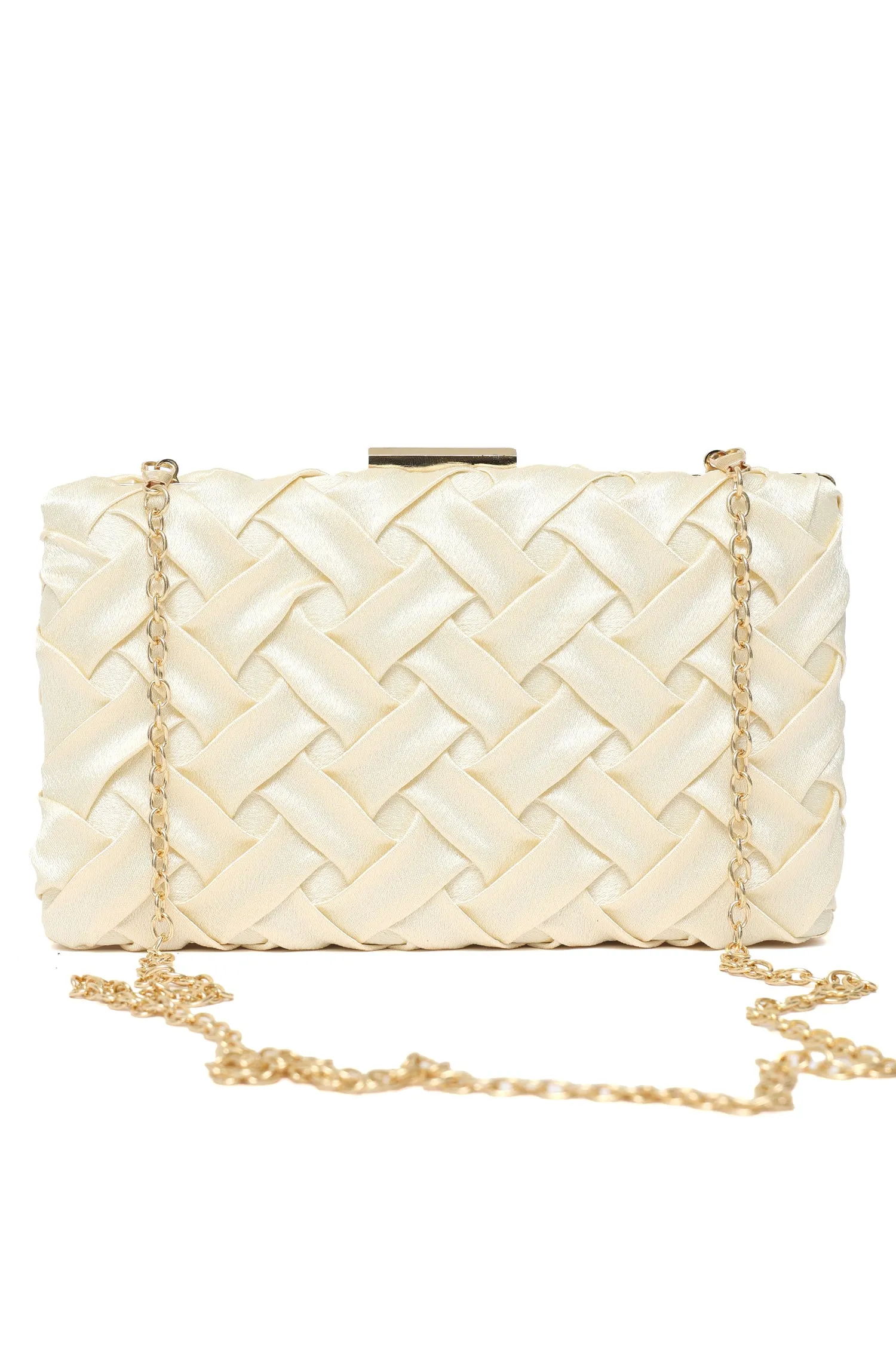 OPULENT SATIN WEAVE EVENING CLUTCH-APRICOT