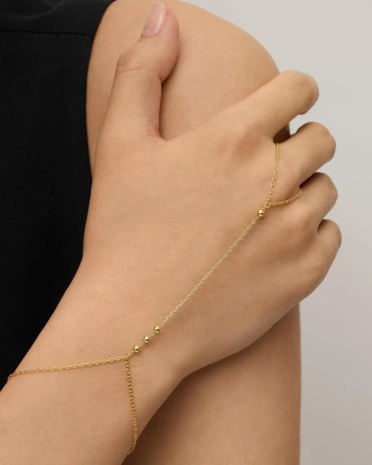 PAVOI 14K Gold Plated Freshwater Pearl Gold Hand Chain Bracelet for Women - Trendy Ring Bracelet Hand Chain Body Jewelry