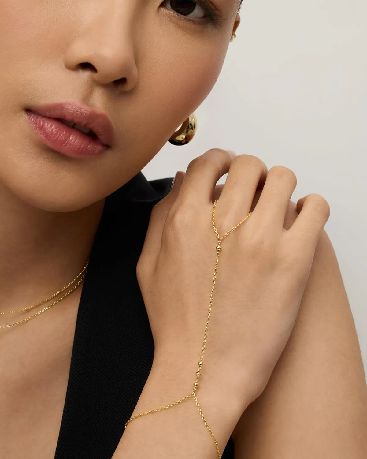 PAVOI 14K Gold Plated Freshwater Pearl Gold Hand Chain Bracelet for Women - Trendy Ring Bracelet Hand Chain Body Jewelry