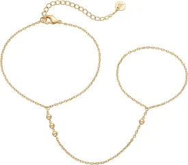 PAVOI 14K Gold Plated Freshwater Pearl Gold Hand Chain Bracelet for Women - Trendy Ring Bracelet Hand Chain Body Jewelry
