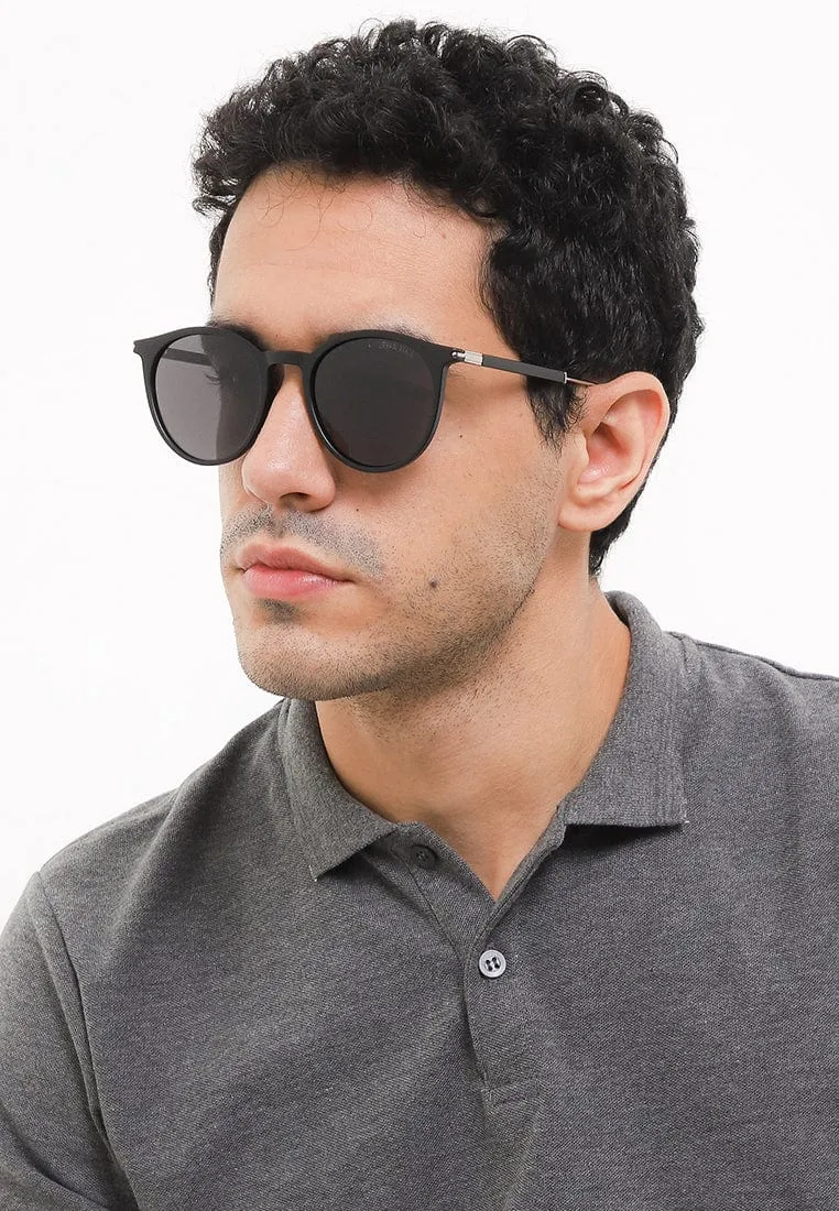 Polarized Stainless Frame Apollo Round Sunglasses - Black Silver