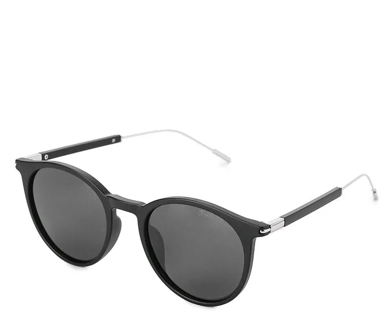 Polarized Stainless Frame Apollo Round Sunglasses - Black Silver