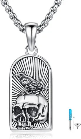 PROESS Skull Necklace 925 Sterling Silver Sun and Moon/Claddagh/Raven Necklace Skeleton Pendant Skull Jewelry Gifts for Women Men for Birthday Christmas