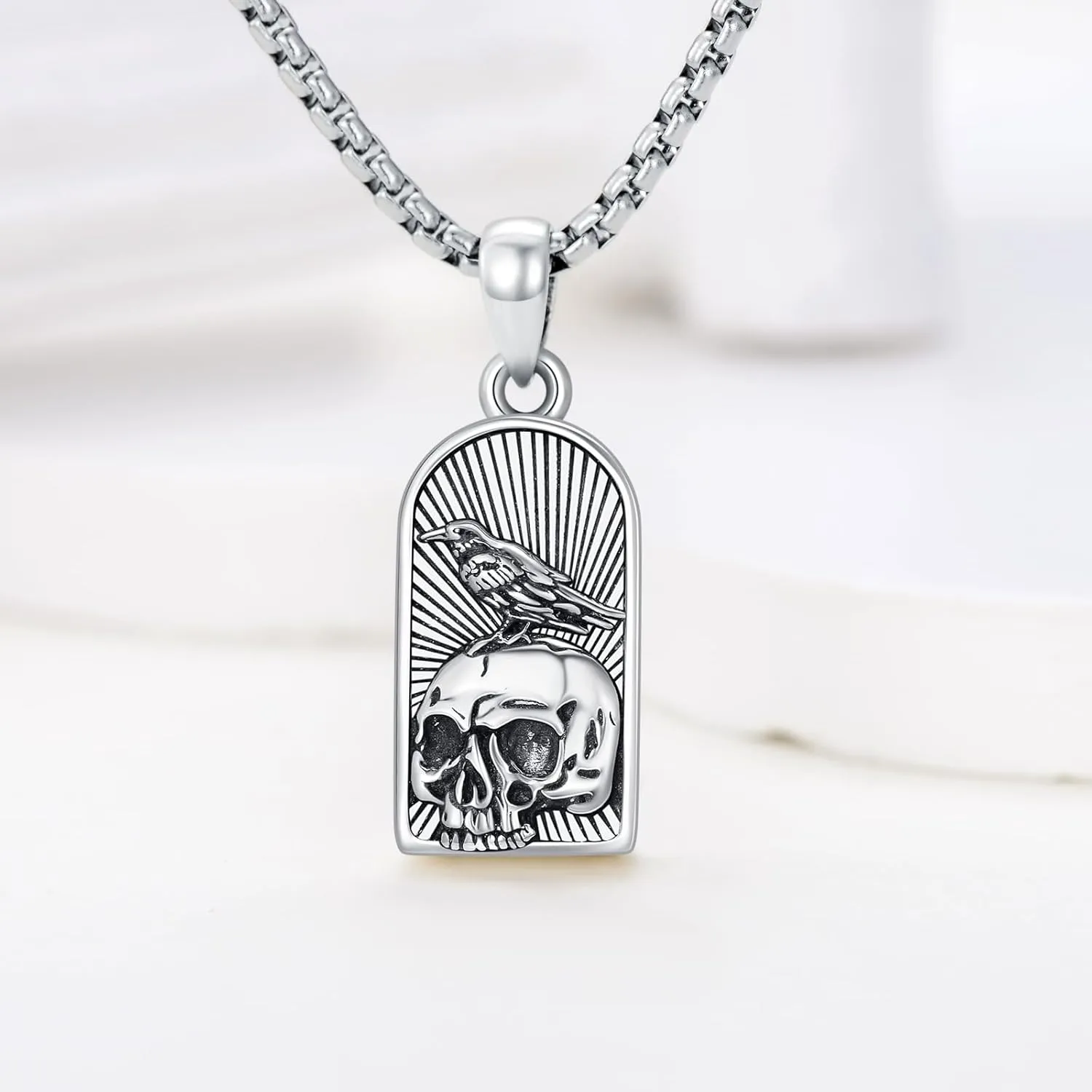PROESS Skull Necklace 925 Sterling Silver Sun and Moon/Claddagh/Raven Necklace Skeleton Pendant Skull Jewelry Gifts for Women Men for Birthday Christmas