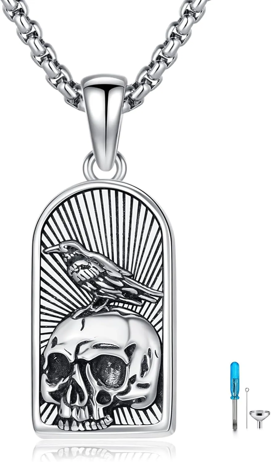 PROESS Skull Necklace 925 Sterling Silver Sun and Moon/Claddagh/Raven Necklace Skeleton Pendant Skull Jewelry Gifts for Women Men for Birthday Christmas