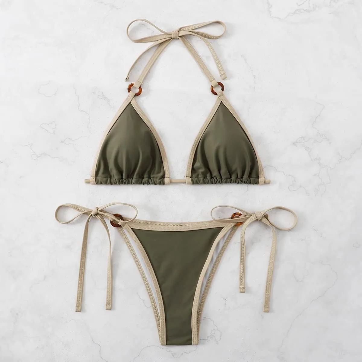SHENHE Women's Sexy Bikini Sets Ring Triangle Tie Bathing Suits 2 Piece Swimsuits
