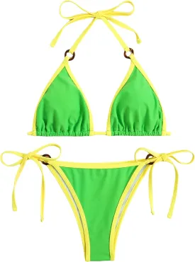 SHENHE Women's Sexy Bikini Sets Ring Triangle Tie Bathing Suits 2 Piece Swimsuits