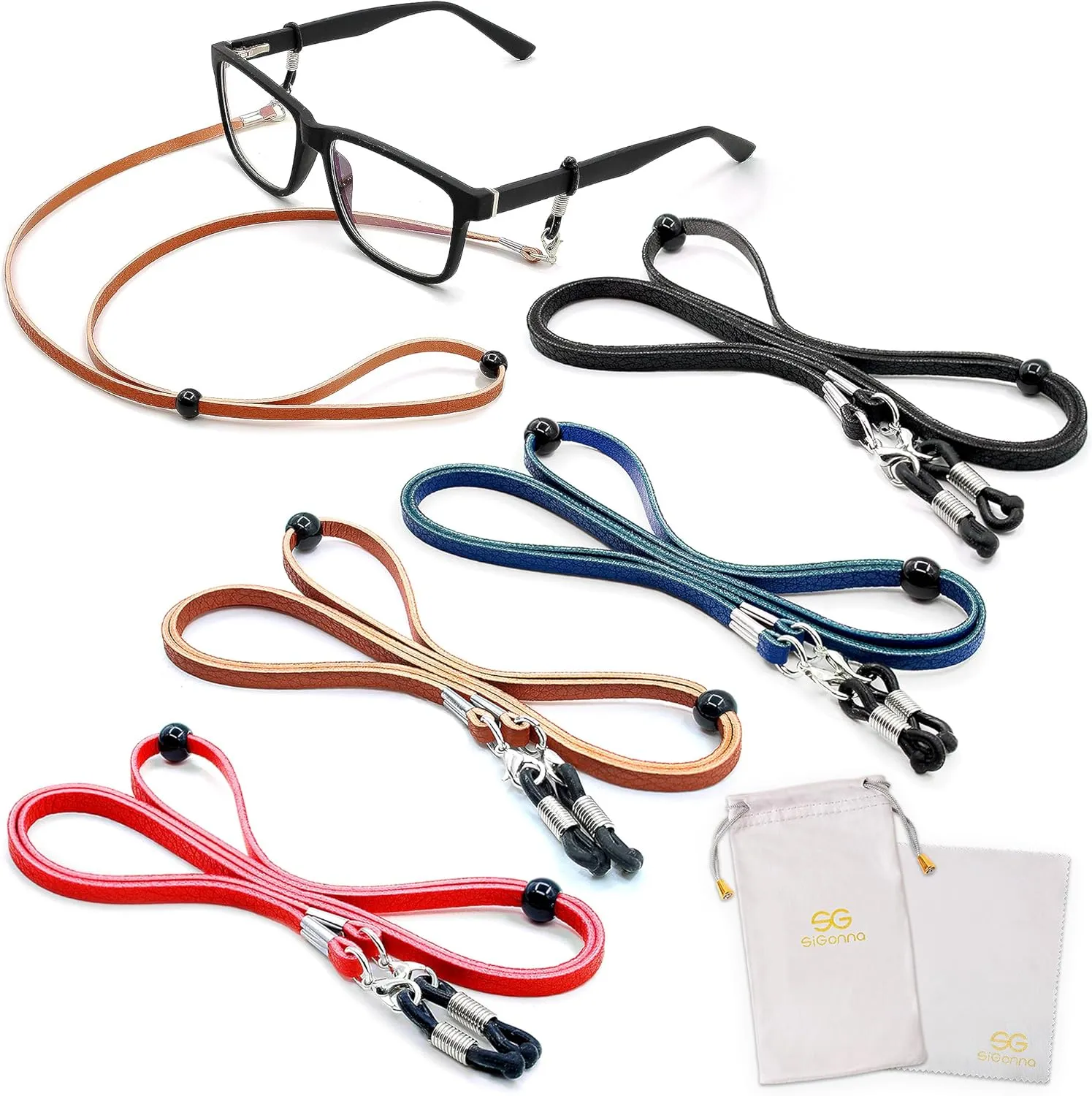 SIGONNA Eyeglasses Holder Strap Cord - PREMIUM ECO LEATHER Eyeglasses String Holder Chain Necklace - Glasses Cord Lanyard - Eyeglass Retainer