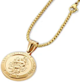 St Christopher Necklace Mens Womens,14k Stainless Steel Saint Christopher Pendant Silver Gold Religious Necklaces Perfect gifts for Family Parent Friend Patron Saint of Travellers