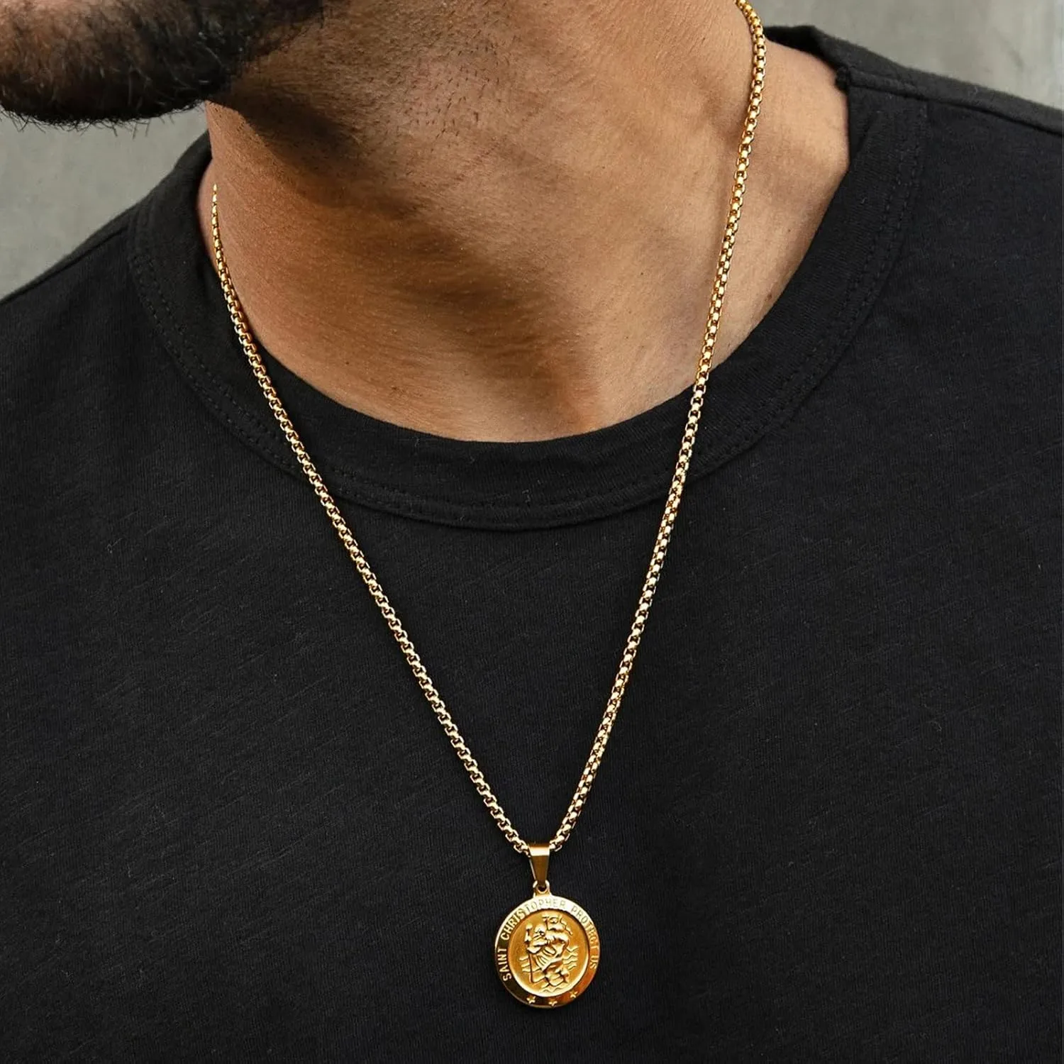 St Christopher Necklace Mens Womens,14k Stainless Steel Saint Christopher Pendant Silver Gold Religious Necklaces Perfect gifts for Family Parent Friend Patron Saint of Travellers