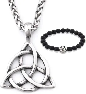 Stainless Steel Celtic Knot Triquetra Pendant Necklace Irish Trinity Knot Amulet Jewelry Men Women