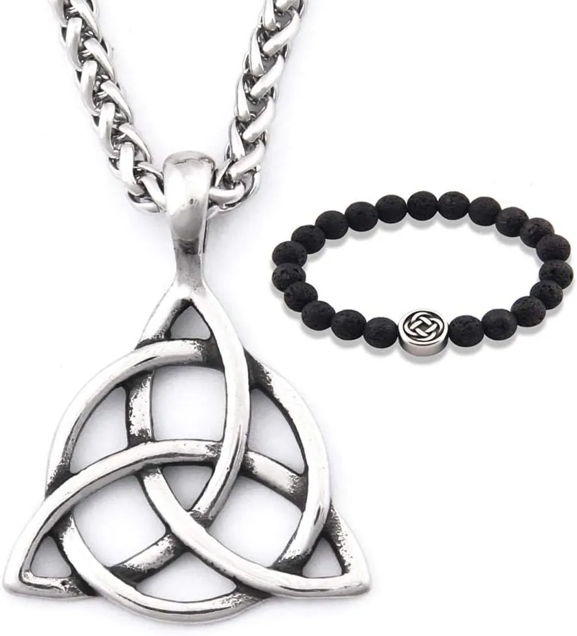 Stainless Steel Celtic Knot Triquetra Pendant Necklace Irish Trinity Knot Amulet Jewelry Men Women