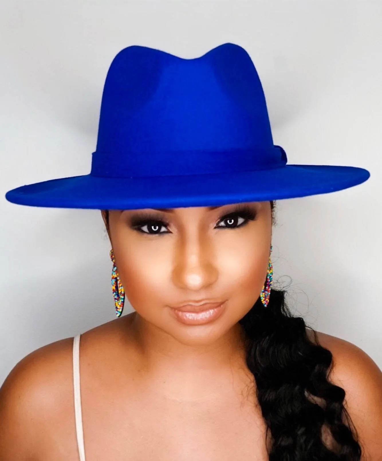 Still Trending | Wide Brim Panama Felt Fedora Hat with Band - Royal Blue