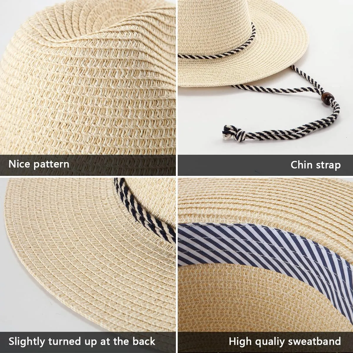Sun Hat for Women Men Pamana Summer Wide Brim Straw Fedora Travel Chinstrap M-XL