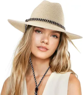 Sun Hat for Women Men Pamana Summer Wide Brim Straw Fedora Travel Chinstrap M-XL