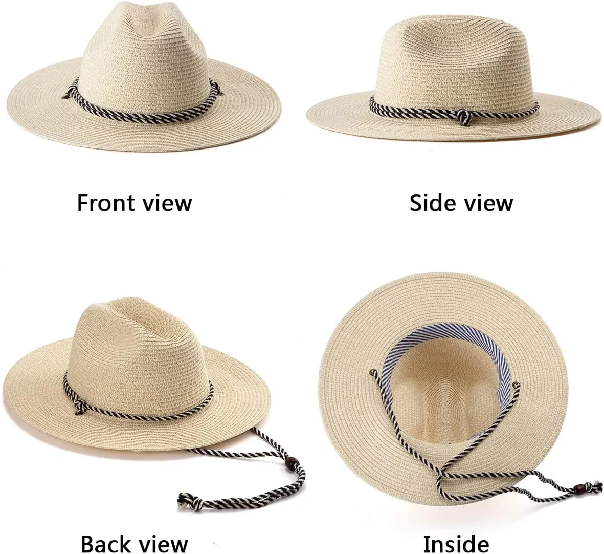 Sun Hat for Women Men Pamana Summer Wide Brim Straw Fedora Travel Chinstrap M-XL