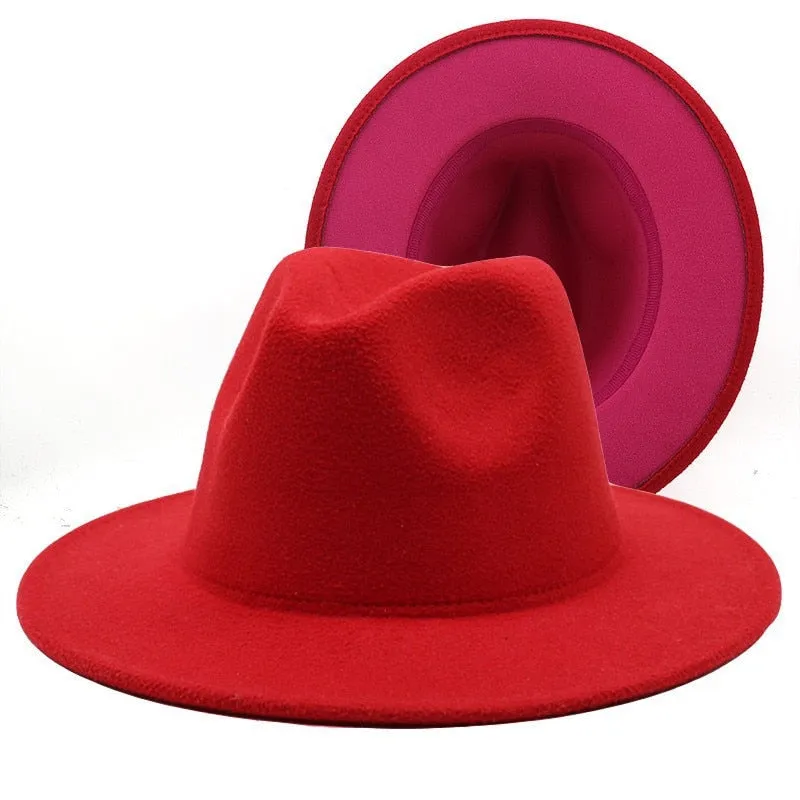 Two tone red bottom Fedora Hat