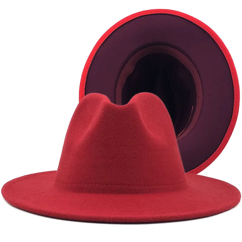 Two tone red bottom Fedora Hat
