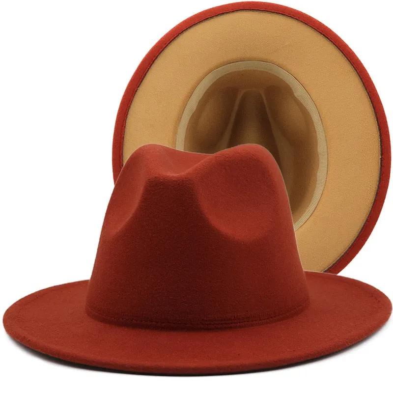 Two tone red bottom Fedora Hat