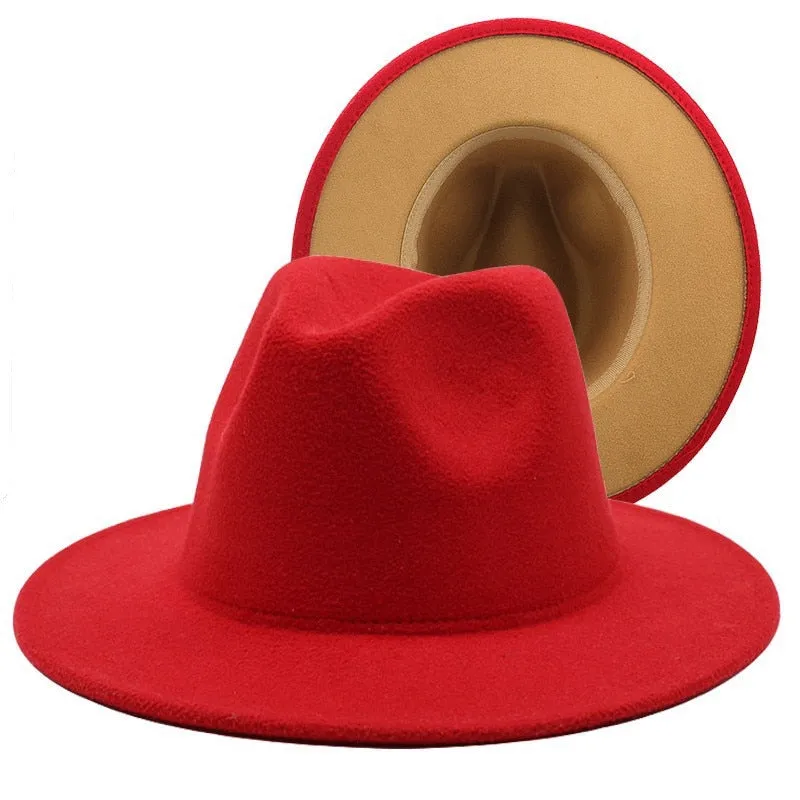 Two tone red bottom Fedora Hat