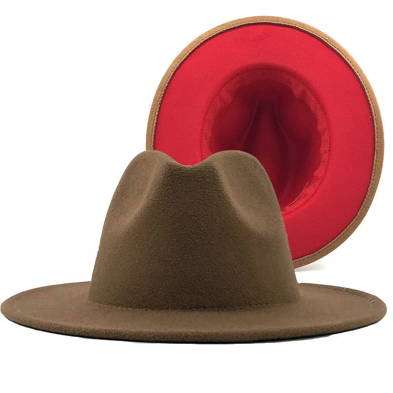 Two tone red bottom Fedora Hat