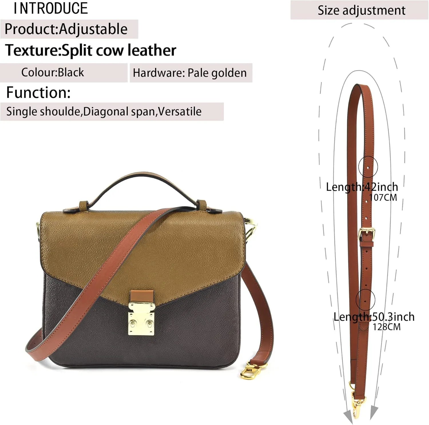 Vachetta Leather Adjustable Crossbody Strap for  women's crossbody handbags