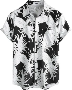 VATPAVE Mens Hawaiian Floral Shirts Cotton Linen Casual Button Down Short Sleeve Beach Shirts