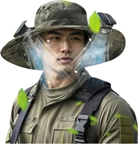 Wide Brim Solar Fan Hat for Men Women, Hat with Fans Solar Power, Removable & USB Charging Fan, Sun Hats Fishing