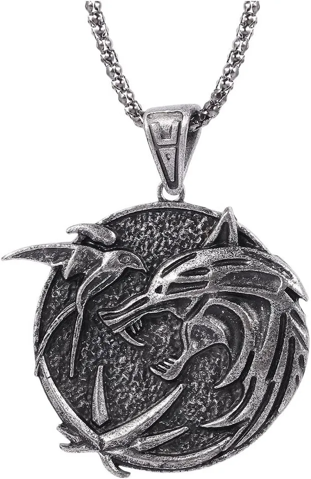 Witcher Necklace for Men Wolf Necklace for Men Witcher Medallion Necklace Wolf Jewelry Gifts for Men