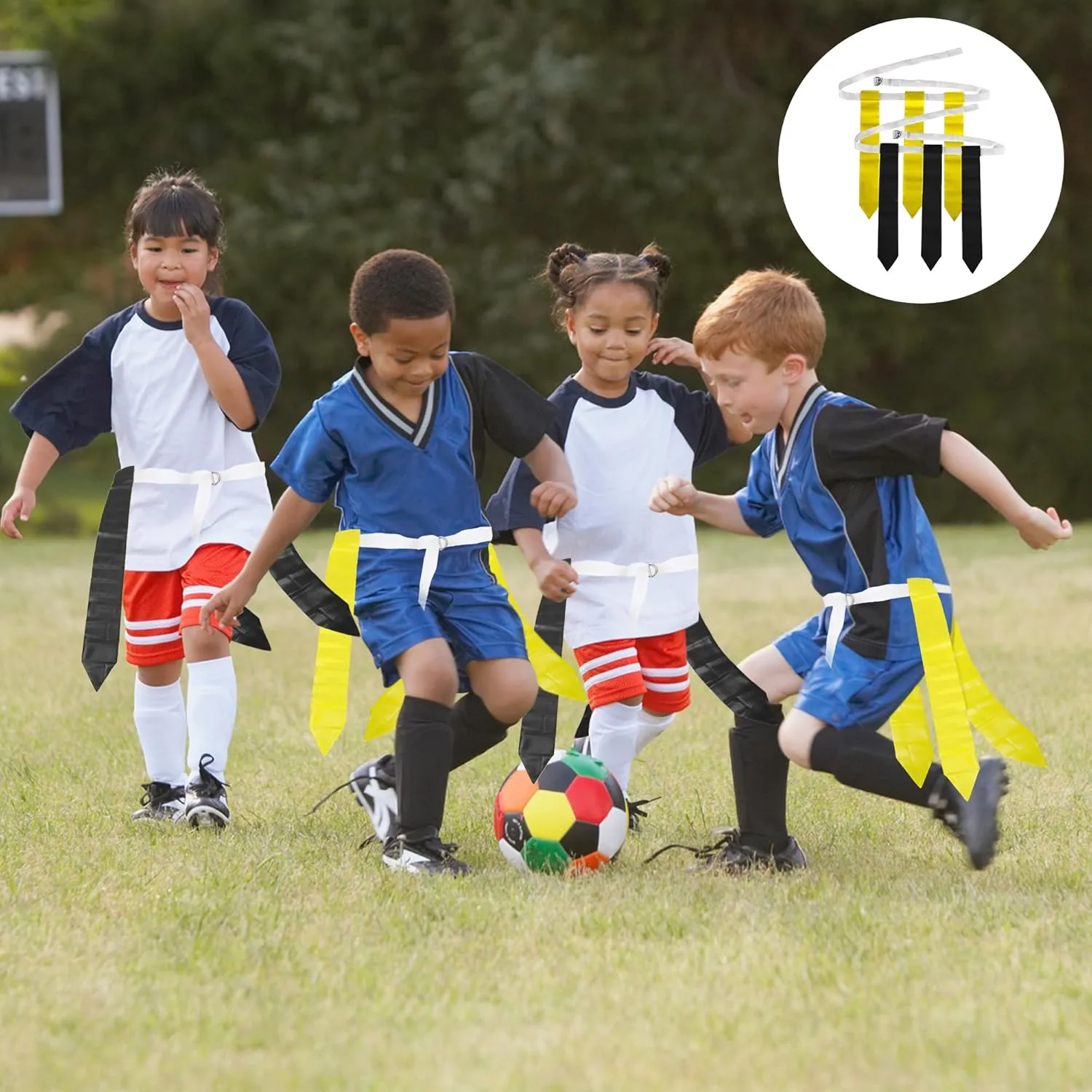 WYZworks 12 Player Adjustable Flag Football Youth/Adult Set, 3 Flags per Belt, Side Release Buckle, 36 Flags, 6 v 6 Set